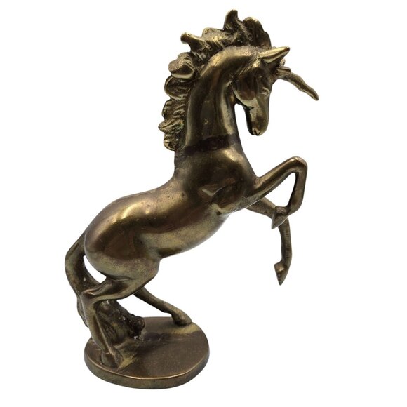 Vintage Brass Rearing Unicorn Figurine With Flowing Mane & Tail - Picture 2 of 16